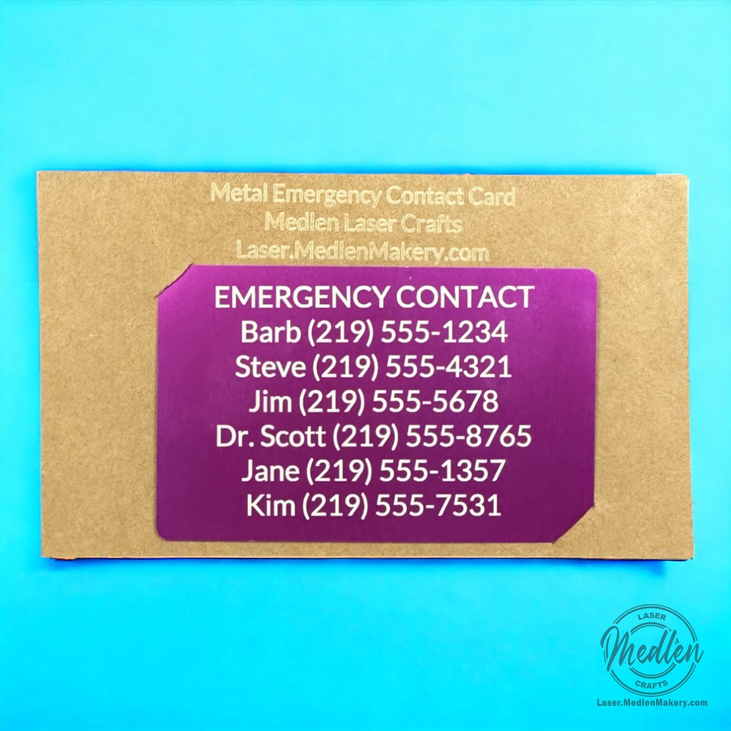 Metal Emergency Contacts Card - 8 Color Options