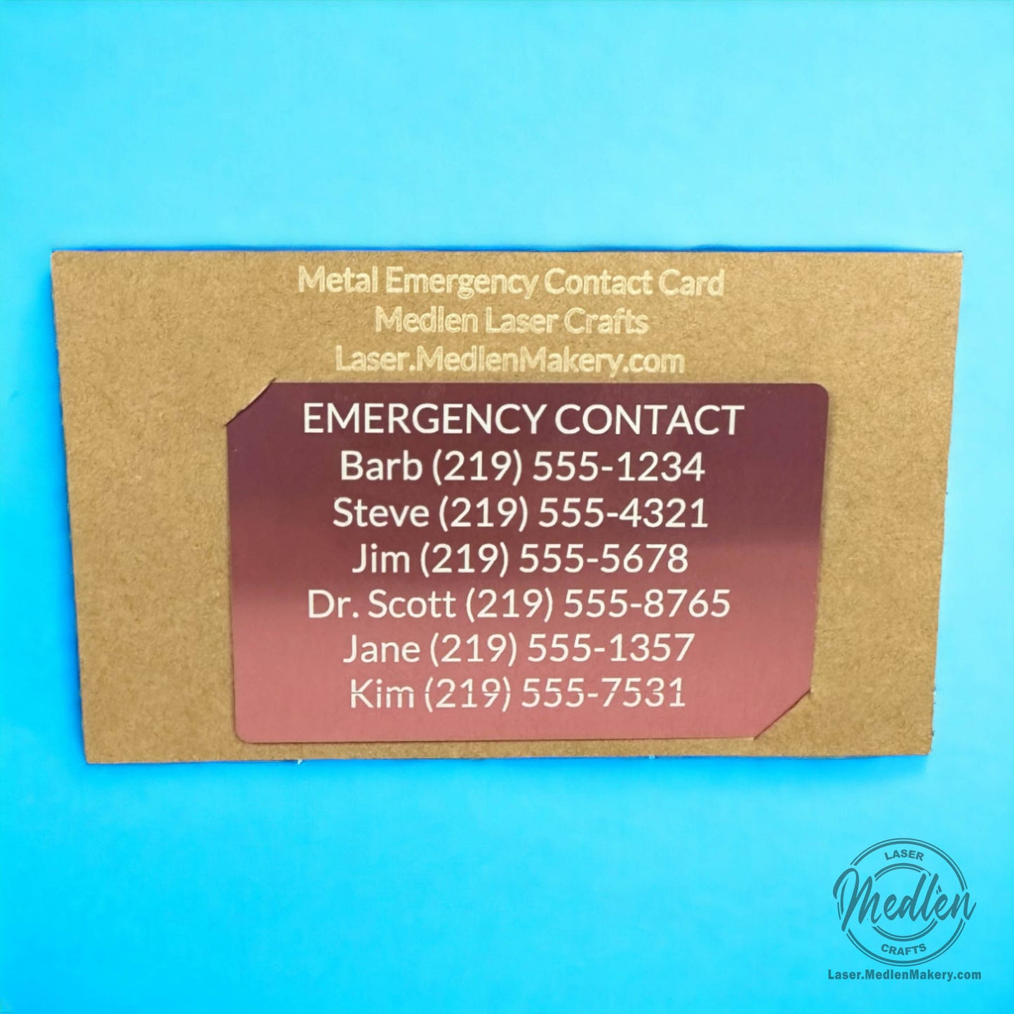 Metal Emergency Contacts Card - 8 Color Options