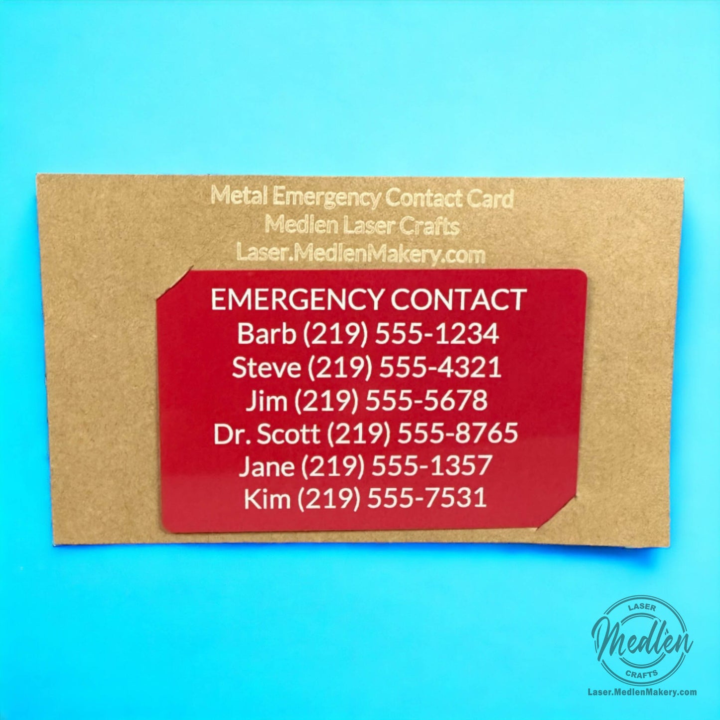 Metal Emergency Contacts Card - 8 Color Options